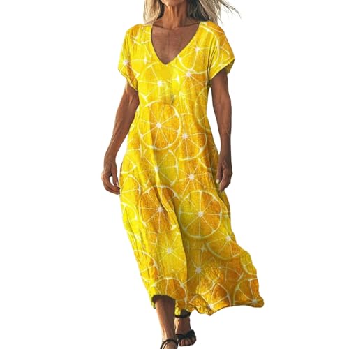Didadihu Sommerkleid Damen Lang Boho Strandkleid Elegant Maxikleid V-Ausschnitt Kurzarm Sommer Tunika Kleid Leicht Luftig,05 Gelb,XXL Didadihu Sommerkleid Damen Lang Boho Strandkleid Elegant Maxikleid V-Ausschnitt Kurzarm Sommer Tunika Kleid Leicht Luftig,05 Gelb,XXL von Didadihu