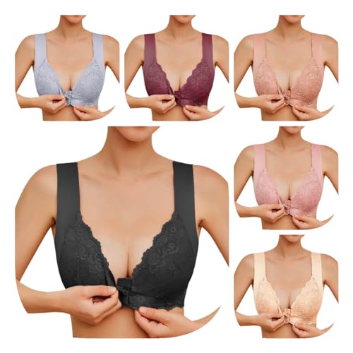 Didadihu Super Bequemer Corset BH Damen Mit Breitem Unterbrustband Vorderverschluss Minimizer BH Ohne Bügel Bustier Damen Große Brüste Push Up BH Bügelloser BH Seamless Soft,02 Schwarz,XXL von Didadihu