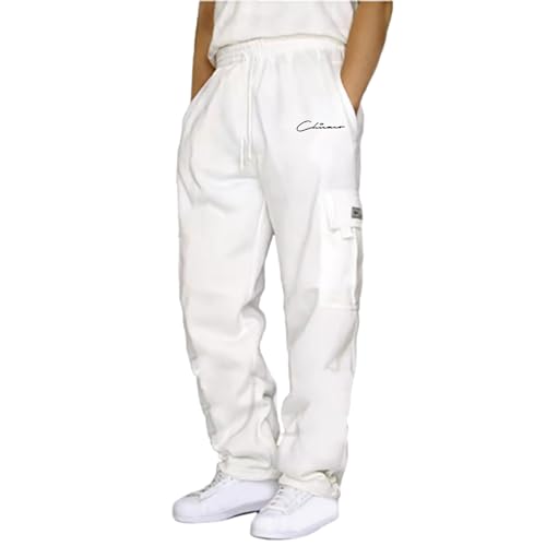 Didadihu Sweathose Jogger Sporthose Extra Lang Herren Weite Baumwoll Jogginghose Baumwolle Fitness Hose Jogging Herren Gym Hose Men's Activewear Für Herren Jogginghose Baggy 216,Weiss,L von Didadihu