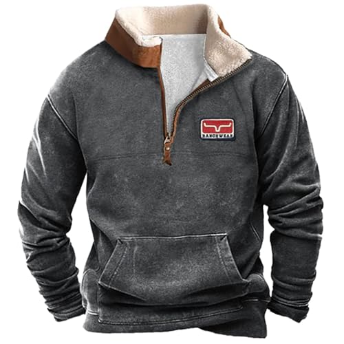 Didadihu Sweatshirt Mit Kragen Herren 1/4 Zip Pullover Ohne Kapuze Baumwolle Fleece Warm Futter Troyer Retro Große Größen von Didadihu