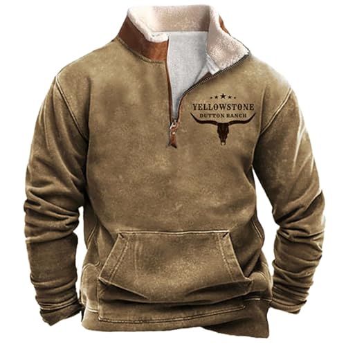 Didadihu Sweatshirt Mit Kragen Herren 1/4 Zip Pullover Ohne Kapuze Baumwolle Fleece Warm Futter Troyer Retro Große Größen von Didadihu