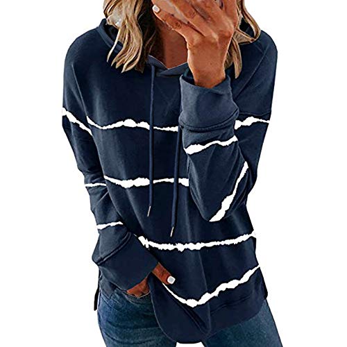 Didadihu Sweatshirts Für Damen - Farbblock Shirt Warm Weiß Shirts Rundhals Longpullover Herbst Sport Bluse Streetwear Streifen Elegant Pulover Sportshirt Oberteile von Didadihu