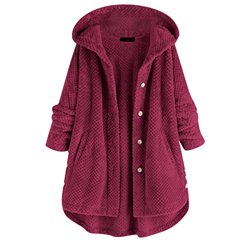 Didadihu Teddy Jacke Damen, Gemütliche Teddyjacke Teddy Fleece Leichte Winterjacke Kapuze Plüschjacke Kuscheljacke Dicke Farbblock Wintermantel Outwear Karierte Kuschelpullover Plüschmantel Wolljacke von Didadihu