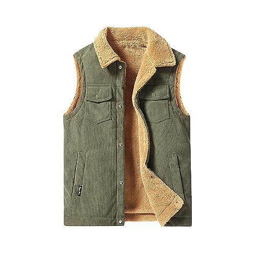 Didadihu Thermo Weste Herren, Fleece Winterweste Leichte Fleeceweste Weste Kapuze Softshell Steppweste Vest Softshellweste Reißverschluss Kurz,Grün,3Xl von Didadihu
