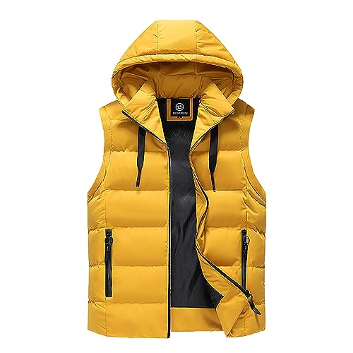 Didadihu Thermo Weste Herren, Kapuze Arbeitsweste Plüsch Steppweste Winterweste Herbst Winter Wärme Ärmellos Jacke Vest Pufferweste Stehkragen Warm,Gelb,4Xl von Didadihu