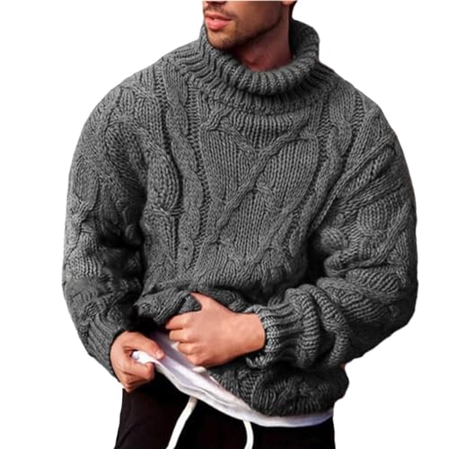 Didadihu Troyer Pullover Herren Baumwolle Wolle Rollkragenpullover Schwarze Strickpullover Rundhalsausschnitt Pullover Warm Turtleneck Pullover Rollkragenpulli Strickpulli Unisex Weiß von Didadihu