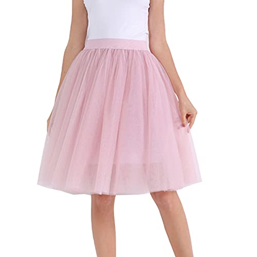 Didadihu Tüllrock Damen Hohe Taille 80er Unterrock Crinoline Party Petticoat Karneval Kostüm Rockabilly Tüllrock Faltenrock Midirock 50er Vintage,Gold,L von Didadihu