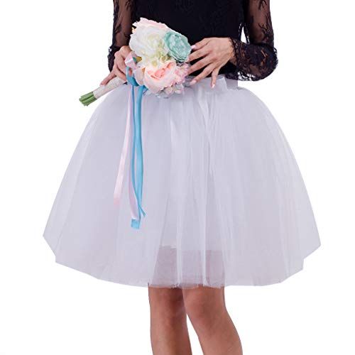 Didadihu Tüllrock Damen Unterrock Tütü Rock Hohe Taille Elastische Knielang Tüll Rock Midirock Petticoat Party Rockabilly Crinoline weiß,XL von Didadihu