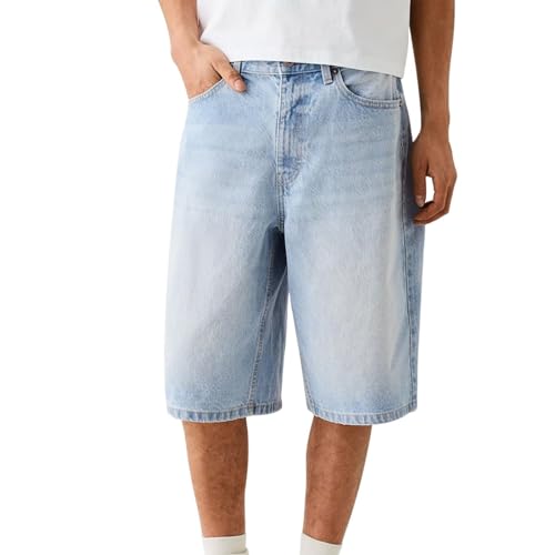 Didadihu Vintage Bermuda Jeans Herren Baggy Kurze Hosen Stretch Jeanshose Denim Shorts Lockere Sommer Mit Tasche,01 Himmelblau,L von Didadihu