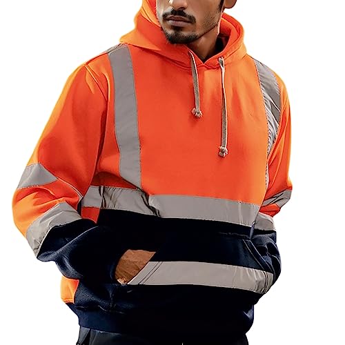 Didadihu Warnschutz Pullover Herren - Funktionsjacke Warnschutz Reflektierend Kapuzenpullover Orange Hoodie Langarm 5XL Warnjacke Pullover Winter Softshell Warnweste Arbeitskleidung Sweatshirt von Didadihu