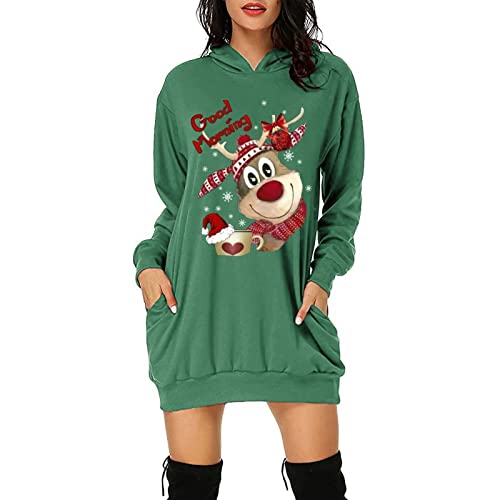 Didadihu Weihnachtskleid Damen Licht Langarm Schlafanzug Familien Oversize Christmas Sweater Rentier Weihnachtssweater Frauen Paare Weihnachtsoutfit Hoody Pyjama von Didadihu