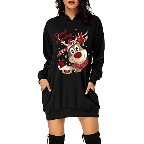 Didadihu Weihnachtskleid Frauen Licht Oversize Schlafanzug Hässliche Lang Weihnachtspulli Ugly Jumper Lustig Strick Weihnachts Tshirt Longpullover Hoody von Didadihu