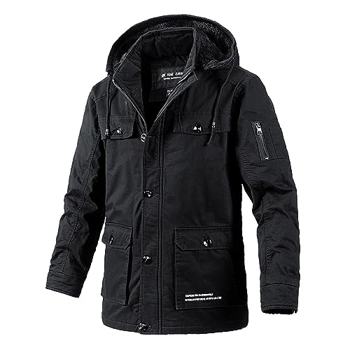 Didadihu Winterjacke Herren, Fell Kapuze Softshell Coat Mit Futter Fleece Gefüttert Wintermantel Lange Skijacke Übergröße Verdickt Parka Jacke Outdoorjacke Warm Schwarz,Schwarz,XXL von Didadihu