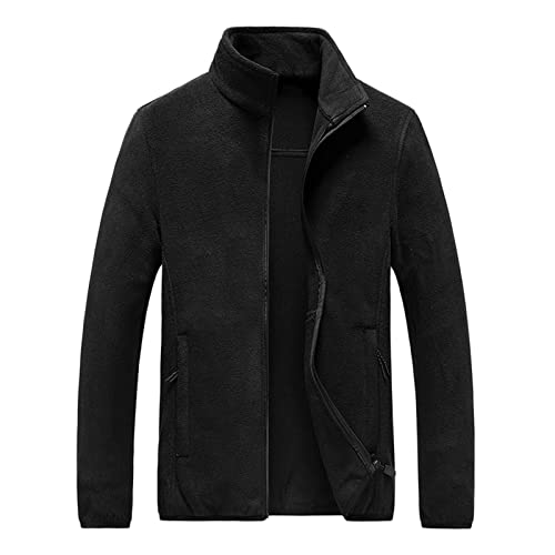 Didadihu Winterjacke Herren Reißverschluss Schwarz Fleece Jacke Stehkragen Zipper Jacket Kapuze Winter Jacke Outdoor Thermo Fleecejacke Sweatjacke Fleecepullover Zip Freizeit von Didadihu