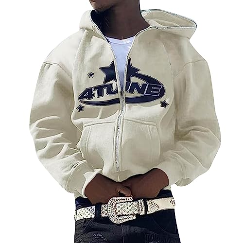 Didadihu Y2k Zip Up Hoodie Herren - Klamotten Vintage Y2k Sweater Oversized Jacke Motorrad Retro Hoodie Sweatjacke 90s Backprint Pullover Kapuzenpullover Sweatshirtjacke Reißverschluss Los Angeles von Didadihu