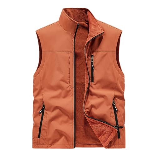 Freizeit Ohne Kapuze Outdoor Weste Herren Winddicht Mit Stehkragen Weste Ärmellose Softshell Dicke Steppweste Ärmellos Jacke Gilet,Orange,XXL von Didadihu