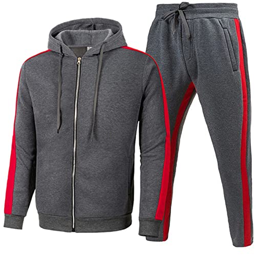 Jogginganzug Herren Trainingsanzug Hausanzug Mit Sport Outdoor Reißverschluss Sweatjacke Kapuzenjacke Kapuzenpullover Und Baggy Baumwolle Jogginghose Lang Trainingshose Jogger,#2 Dunkelgrau,XL von Didadihu