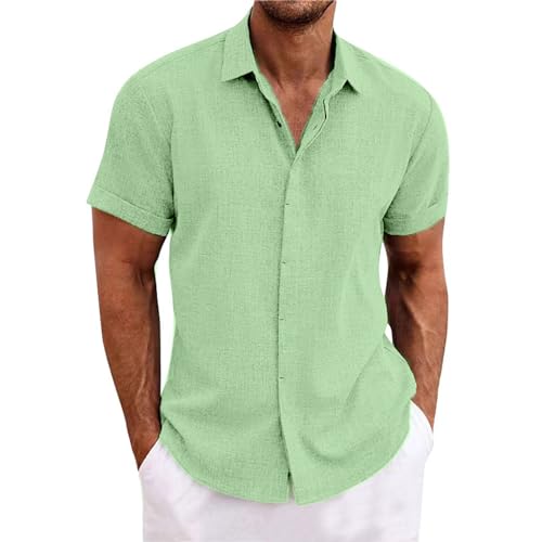 Leinenhemd Herren Kurzarm Leinen Button Down Hemd Regular Fit Sommer Strand Freizeithemden Shirt Herren,GN1,XL von Didadihu