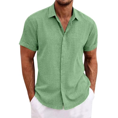 Leinenhemd Herren Kurzarm Leinen Button Down Hemd Regular Fit Sommer Strand Freizeithemden Shirt Herren,GN2,M von Didadihu