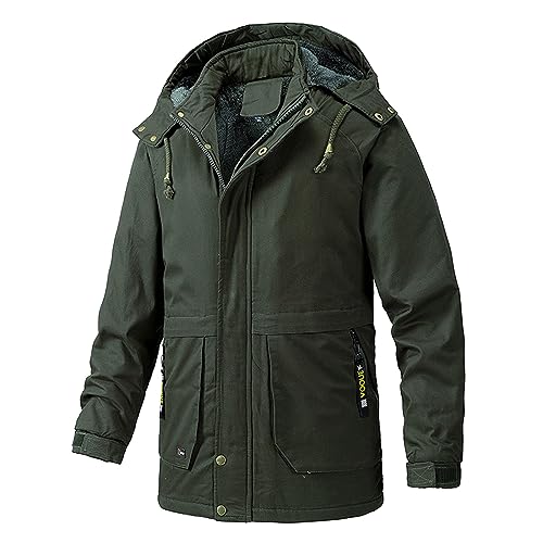 Mantel Herren Winter : Windbreaker Softshell Mantel Lange Fleece Gefüttert Winterparka Gefütterte Jacke Warm Winddicht Coat Funktionsjacke Winterjacke Mit Futter Reißverschluss,Grün,XL von Didadihu