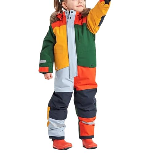 Schneeanzug Kinder Jungen Skianzug - Einteilige Thermo Skioverall Winter Warm Schneeoverall Wasserdicht Winddicht Winteranzug mit Abnehmbarer Kapuze Matschanzug Outdoor Softshellanzug@1 von Didadihu