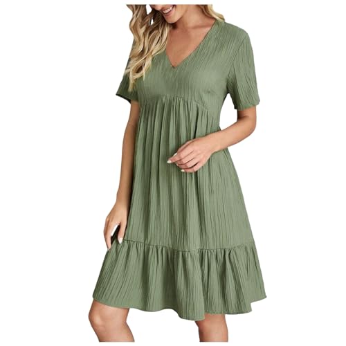Sommerkleid Damen ärmellos V-Ausschnitt Geschnitten Kleid Locker A-Linie Strandkleid Frauen Leicht Luftig Knielang Strand Kleider Freizeitkleid für Urlaub,02 Grün,L von Didadihu