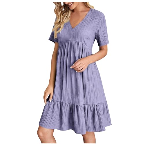 Sommerkleid Damen ärmellos V-Ausschnitt Geschnitten Kleid Locker A-Linie Strandkleid Frauen Leicht Luftig Knielang Strand Kleider Freizeitkleid für Urlaub,02 Lila,M von Didadihu