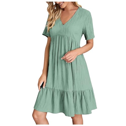 Sommerkleid Damen ärmellos V-Ausschnitt Geschnitten Kleid Locker A-Linie Strandkleid Frauen Leicht Luftig Knielang Strand Kleider Freizeitkleid für Urlaub,02 Minzgrün,M von Didadihu