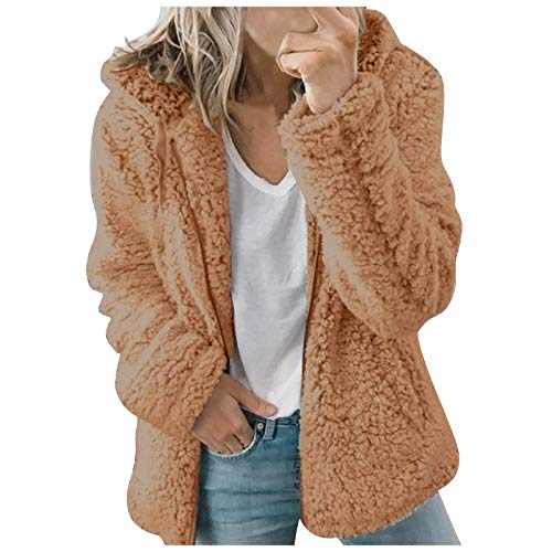 Teddy Jacken Für Damen , Flauschig Gefüttert Fleecejacke Kuschel Farbblock Kuscheljacke Warm Plüschjacke Wollmantel Kapuze Leichte Winterjacke Weichem Lang Kuschelpullover Plüschpulli Kapuzenjacke von Didadihu