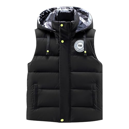Thermo Winddicht Weste Herren Outdoor Mit Kapuze Outdoor Weste Freizeit Hybrid Leichte Steppweste Anglerweste Laufweste,Schwarz,3XL von Didadihu