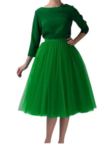 Tüllrock grün Damen Lang Unterrock grüner Tütü Rock Hohe Taille Knielang Petticoat Party Crinoline Tüll Rock Midirock Rockabilly,Grün,XXL von Didadihu