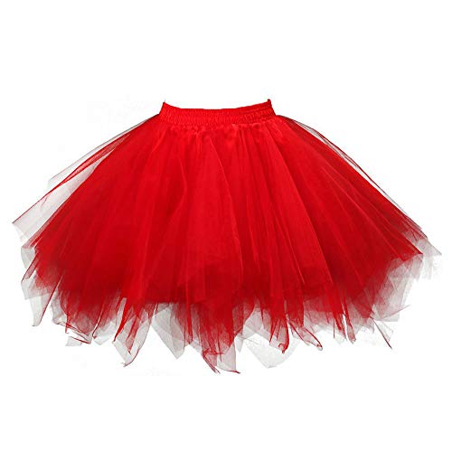 Tüllrock Damen Unterrock Petticoat Ballett Vintage Tutu Rock Tütü Rock Hohe Taille Pailletten Tüll Rock Minirock Röcke,Rot,3XL von Didadihu