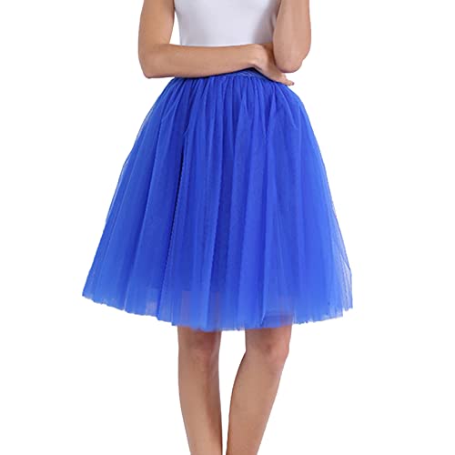 Tüllrock Blau Damen Blauer Unterrock Tütü Blau Rock Hohe Taille Elastische Petticoat Blau Party Rockabilly Blaues Tütü Damen Midirock Crinoline,Blau,L von Didadihu