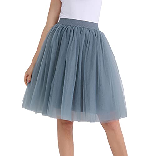 Tüllrock Damen Unterrock Tütü Rock Hohe Taille Elastische Petticoat Tüllrock Party Rockabilly Tüll Rock Midirock Crinoline,Dunkelgrau,XL von Didadihu