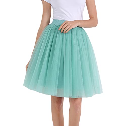 Tüllrock Damen Unterrock Tütü Rock Hohe Taille Elastische Petticoat Tüllrock Party Rockabilly Tüll Rock Midirock Crinoline,Grün,M von Didadihu