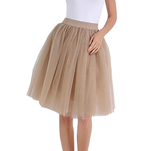 Tüllrock Damen Unterrock Tütü Rock Hohe Taille Elastische Petticoat Tüllrock Party Rockabilly Tüll Rock Midirock Crinoline,Khaki,L von Didadihu