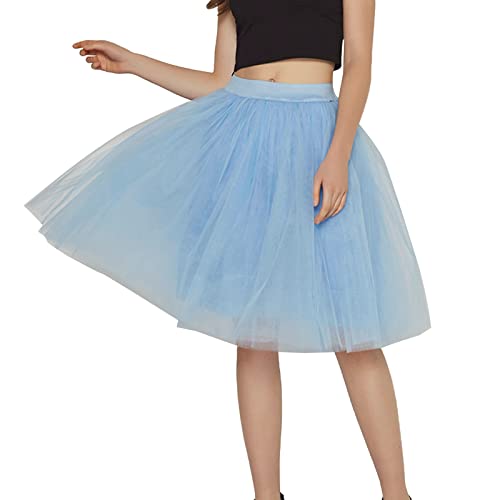 Tüllrock Damen Unterrock Tütü Rock Hohe Taille Elastische Petticoat Tüllrock Party Rockabilly Tüll Rock Midirock Crinoline,Light Blue,M von Didadihu