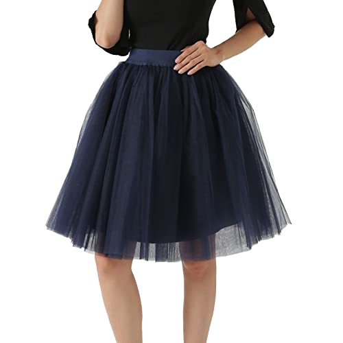 Tüllrock Damen Unterrock Tütü Rock Hohe Taille Elastische Petticoat Tüllrock Party Rockabilly Tüll Rock Midirock Crinoline,Marineblau,XXL von Didadihu