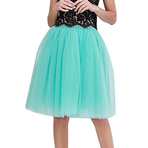 Tüllrock Damen Unterrock Tütü Rock Hohe Taille Elastische Petticoat Tüllrock Party Rockabilly Tüll Rock Midirock Crinoline,Mintgrün,L von Didadihu