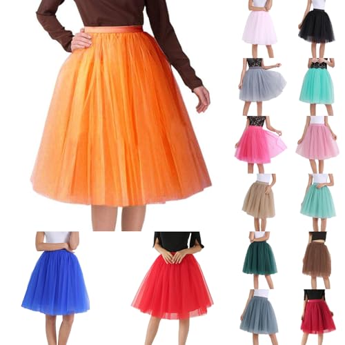 Tüllrock orange Damen Unterrock Tütü orange Rock Hohe Taille Knielang Petticoat Party Crinoline Tüll Rock Midirock Rockabilly,Orange,XL von Didadihu