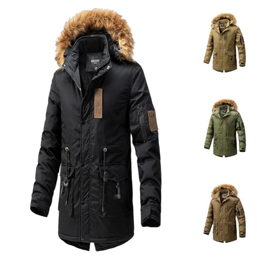 Winterjacke Herren Parka, Warm Winddicht Winterparka Windbreaker Reißverschlüsse Wintermantel Lange Funktionsjacke Übergröße Schwarz Jacke Winterjacke Jacket Mit Futter Fleece Gefüttert,01 Khaki,4XL von Didadihu