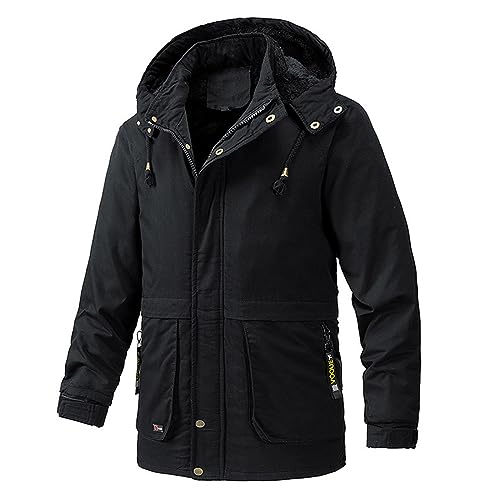 Winterjacke Herren Parka , Mit Futter Reißverschlüsse Winterparka Fell Kapuze Softshell Mantel Winter Winterjacke Gefütterte Fleecefutter Wintermantel Softshelljacke Jacke Warm Warme,Schwarz,4XL von Didadihu