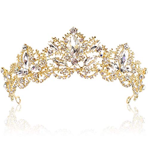 Didder Gold Tiara Hochzeit Tiaras und Kronen für Frauen, Strass Königin Tiara für Frauen Prinzessin Krone Tiaras für Mädchen Geburtstag Tiara für Abschlussball Brautparty Halloween Kostüm von Didder