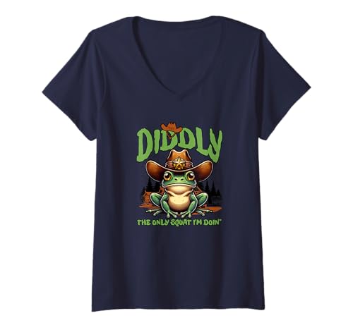 Damen Lustiger Western-Cowboy-Frosch Diddly Squat – Yeehaw T-Shirt mit V-Ausschnitt von Diddly Squat Frog Country Rodeo Sheriff