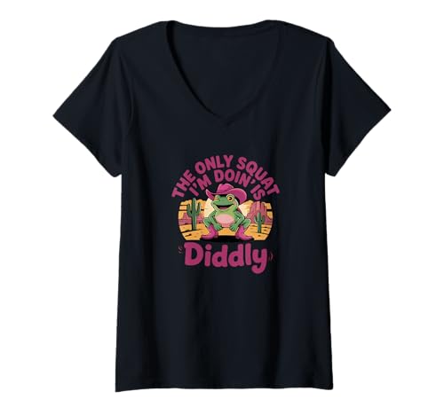 Damen Lustiger Frosch The Only Squat I'm Doin' is Diddly T-Shirt mit V-Ausschnitt Damen Lustiger Frosch The Only Squat I'm Doin' is Diddly T-Shirt mit V-Ausschnitt von Diddly Squat Western Style