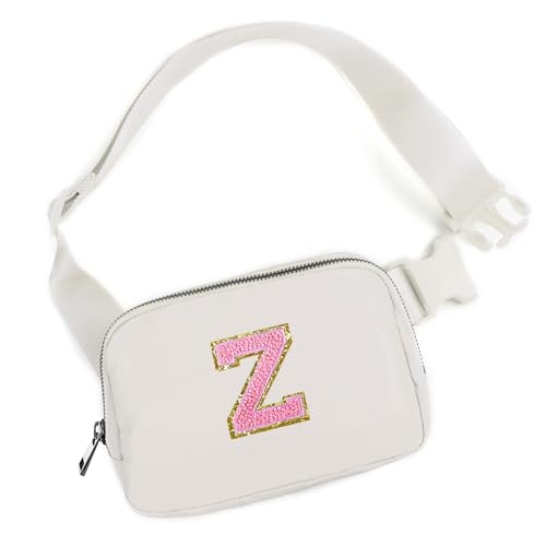 Didida Mini-Gürteltasche mit Buchstabenaufnäher, für Damen und Herren, niedlich, modisch, für Reisen, Brusttasche mit verstellbarem Riemen, Beige, Beige, Z von Didida