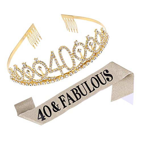 Didiseaon 1 Satz 2 Stück Krone zeremonieller Gürtel ritueller Gürtel prinzessin 40. Geburtstag Damen Gürtel für Tiara Party-Schärpe-Krone Kristallhaarkamm Stoff Golden von Didiseaon
