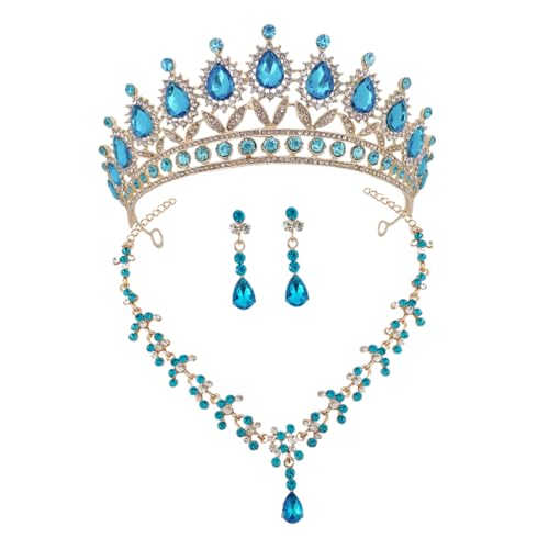 Didiseaon 1 Satz Hochzeit Tiara Ohrringe Halskette Vintage Kristallkrone Schmuck für Frauen für Hochzeiten Geburtstagsfeiern Festliche Anlässe von Didiseaon