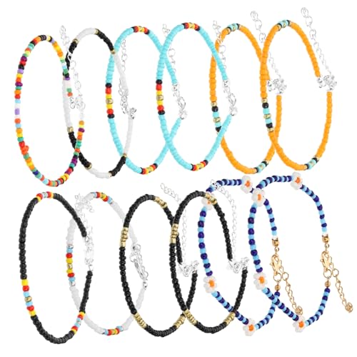 Didiseaon 12 Stck Teiliges Fußkettchen mit Bunten Perlen Doppellagige Beaded Anklets für Damen Verstellbare Strand und Party Fußkette Eleganter Schmuck für Alltag und Festlichkeiten von Didiseaon