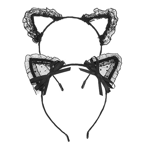 Didiseaon 2 Stück Stirnband Stirnbänder seidenband bandfeile katzenohren dirndl kopfschmuck merksam geschke earloop Haarband mit Tierohren Haarverschluss Cosplay Haarband Schmiedeeisen Black von Didiseaon